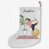 ダンサーポーズヨガストレッチ運動トレーニング女性 スモールクリスマスストッキング (裏面)