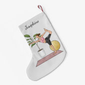 ダンサーポーズヨガストレッチ運動トレーニング女性 スモールクリスマスストッキング (裏面 (吊り時))