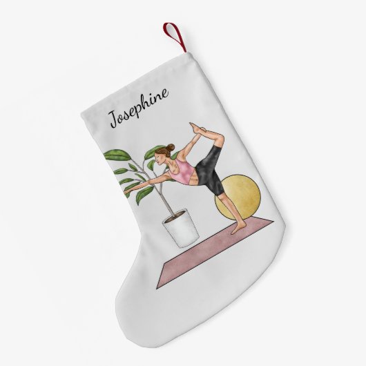 ダンサーポーズヨガストレッチ運動トレーニング女性 スモールクリスマスストッキング (裏面 (吊り時))