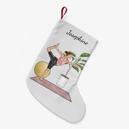 ダンサーポーズヨガストレッチ運動トレーニング女性 スモールクリスマスストッキング (正面 (吊り時))