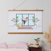 ダンサーポーズヨガストレッチ運動トレーニング女性 吊り下げ型タペストリー (寝室)