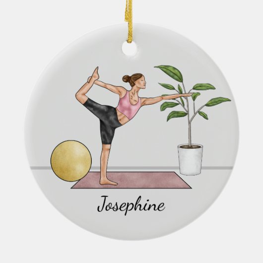 ダンサーポーズヨガナタラジャサナウィズ名前をカスタムする セラミックオーナメント (裏面)