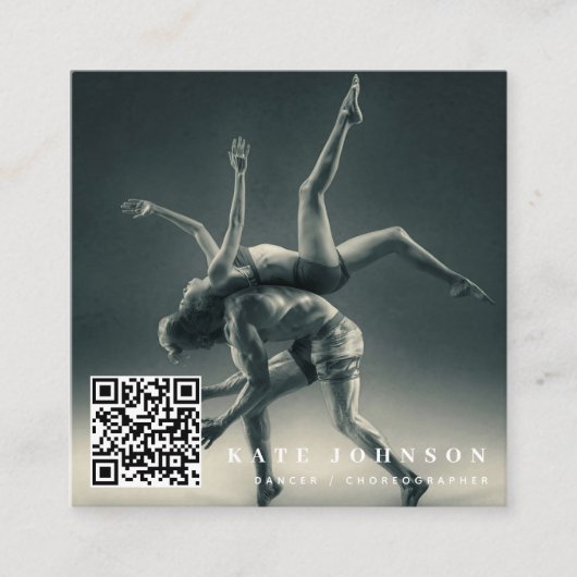ダンサー振付家の写真QRコードソーシャルメディア スクエア名刺 (正面)