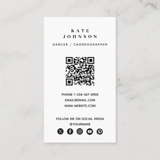 ダンサー振付家フォトソーシャルメディアQRコード 名刺 (裏面)