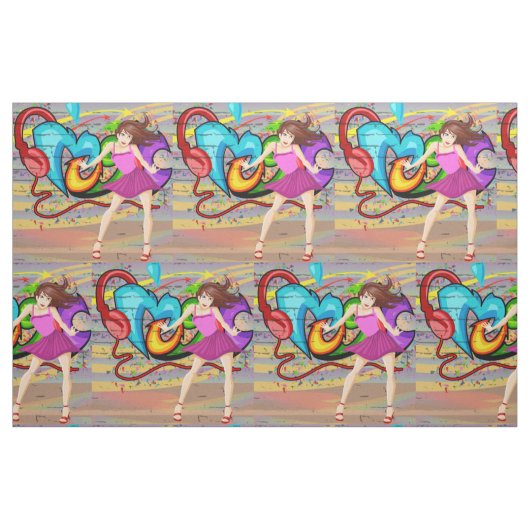 ダンサー音楽落書きの壁の生地 ファブリック (ファットクウォーター)