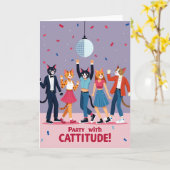 ダンシングキャッツの誕生日カード カード (黄色い花)
