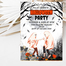 ダンシングゴーストカップルハロウィンパーティー 招待状