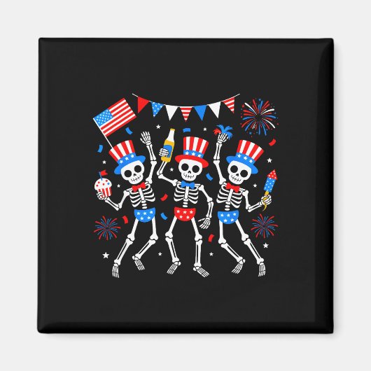 ダンシングスケルトンのアメリカ独立記念日 マグネット (正面)