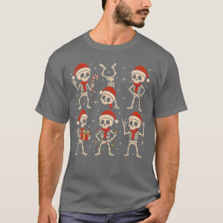 ダンシングスケルトンのサンタ帽子 クリスマス スケルトン ロックオン Tシャツ