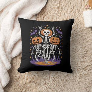ダンシングスケルトンのハロウィンカボチャ クッション