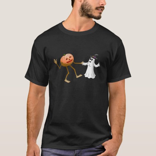 ダンシングハロウィンパンプキンとゴースト Tシャツ (正面)