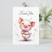 ダンシングピッグレットの蝶ネクタイ付きフラットありがとうカード サンキューカード (スタンド正面)