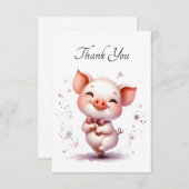 ダンシングピッグレットの蝶ネクタイ付きフラットありがとうカード サンキューカード (正面/裏面)