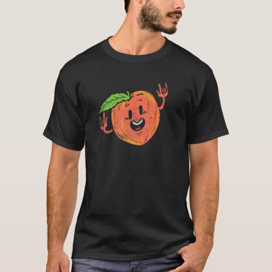 ダンシングピーチ果物野菜ダンサーベーガンダンシング Tシャツ (正面)
