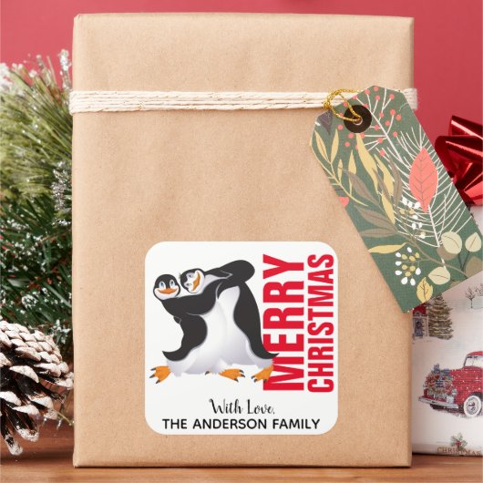 ダンシングペンギンのクリスマスラベル スクエアシール (クリスマス)