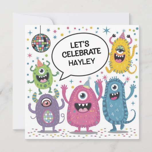 ダンシングモンスターズパーティーキッズ誕生日デザイン カード (正面)
