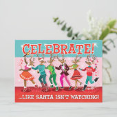 ダンシングレインディアコンガクリスマスパーティー招待状 招待状 (スタンド正面)