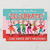 ダンシングレインディアコンガクリスマスパーティー招待状 招待状 (正面/裏面)