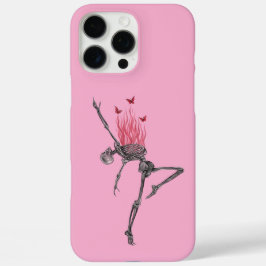 ダンシングレッドファイヤーフレームスケルトンイラスト ピンク iPhone 16 PRO MAXケース