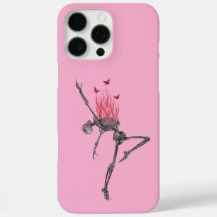 ダンシングレッドファイヤーフレームスケルトンイラスト ピンク iPhone 16 PRO MAXケース