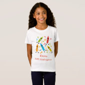 ダンシング かわいい クレヨン こんにちは 幼稚園 名前 Tシャツ (正面フル)