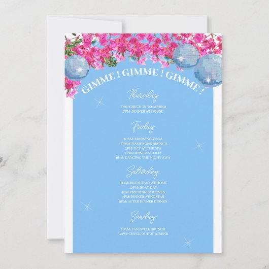 ダンシング・クイーン独身最後の週末計画 招待状 (正面)