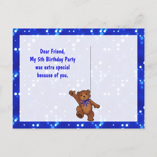 ダンシング テディベア 5歳の誕生日パーティー サンクス ポストカード (裏面)