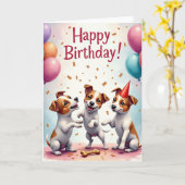 ダンシング・パップスの誕生日カード カード (黄色い花)