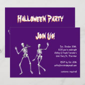 ダンシング パープル スケルトン ハロウィーン インビテーション (正面/裏面)