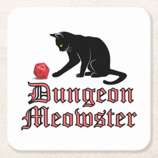 ダンジョンおもしろい・ミオウスターRPG猫とサイコロ スクエアペーパーコースター (正面)