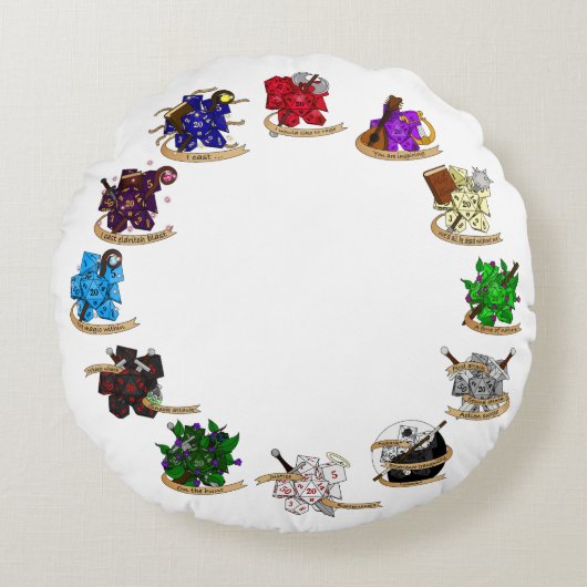 ダンジョンとドラゴンズクラスサイコロデザイン ラウンドクッション (正面)