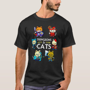 ダンジョンと猫RPG D20サイコロナーディファンタジーゲーマー Tシャツ