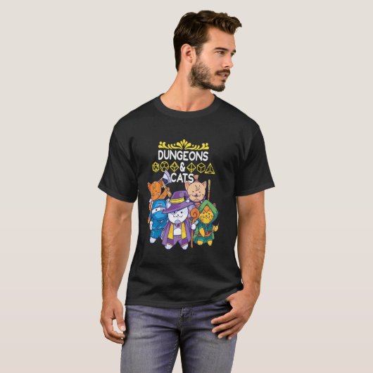 ダンジョンと猫Rpg D20ファンタジーゲーム Tシャツ (正面フル)