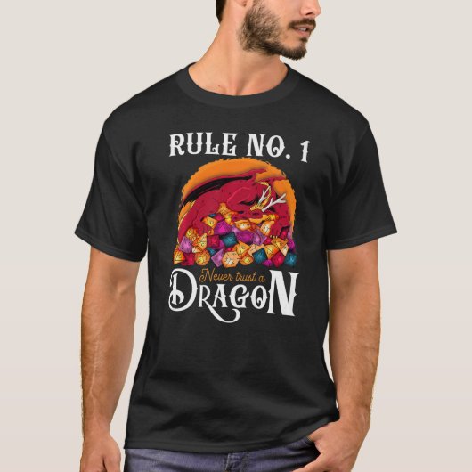 ダンジョンサイコロシャツはドラゴンRPGゲーマーを決して信頼しない Tシャツ (正面)
