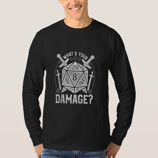 ダンジョンサイコロRpgあなたのダメージ Tシャツ (正面)
