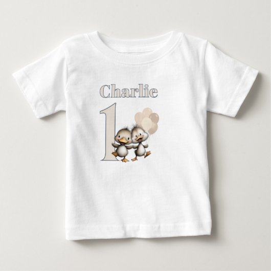 ダンスするアヒルの子 1歳の誕生日おめでとう! ベビーTシャツ (正面)
