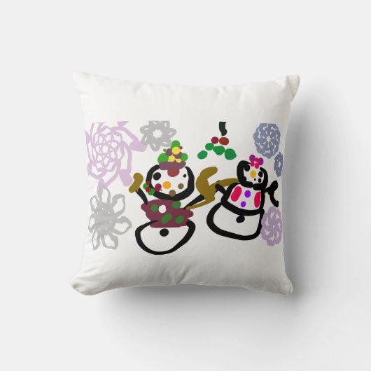 ダンスする雪だるまと雪女 クッション (正面)