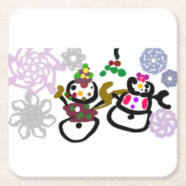 ダンスする雪だるまと雪女 スクエアペーパーコースター