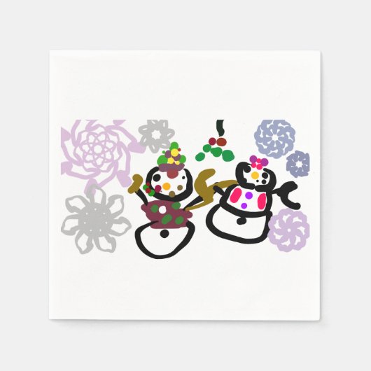 ダンスする雪だるまと雪女 スタンダードカクテルナプキン (正面)