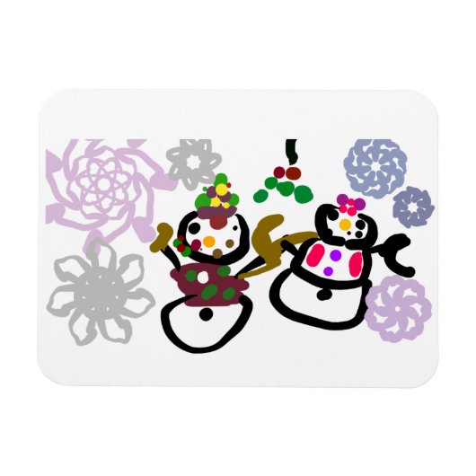 ダンスする雪だるまと雪女 マグネット (横)