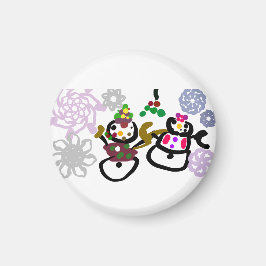 ダンスする雪だるまと雪女 マグネット