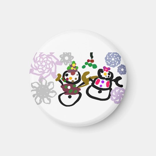 ダンスする雪だるまと雪女 マグネット (正面)