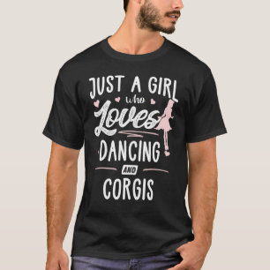 ダンスとコーギーが大好きな女の子 女性用 Tシャツ