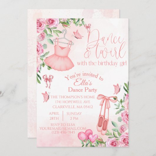 ダンスとスワール 誕生日招待状 招待状 (正面/裏面)
