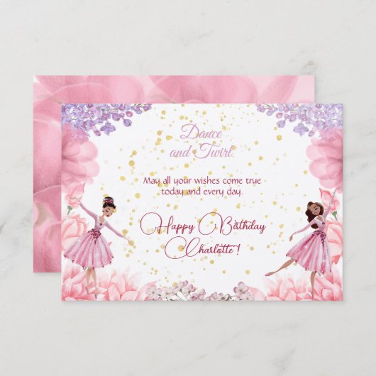 ダンスとトワイルバレリーナハッピーバースデー挨拶 カード (正面/裏面)