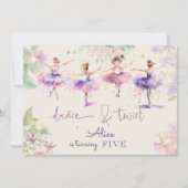 ダンスとトワイルバレリーナ水彩誕生日 招待状 (正面)