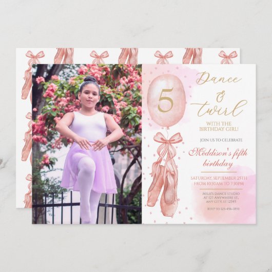 ダンスとトワイルピンクの女の子カスタムの誕生日 招待状 (正面/裏面)