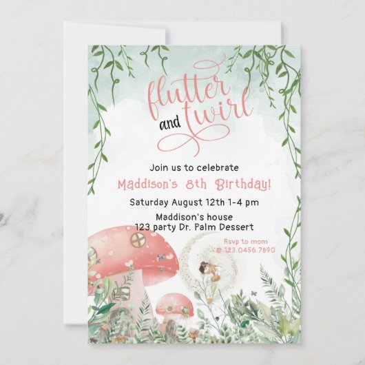 ダンスとトワイル誕生日，ガーデンパーティー 招待状 (正面)