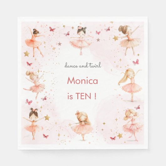 ダンスと回転かわいいバレリーナのバレエの子供の誕生日 スタンダードランチョンナプキン (正面)