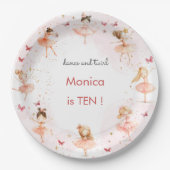 ダンスと回転かわいいバレリーナのバレエの子供の誕生日 ペーパープレート (正面)